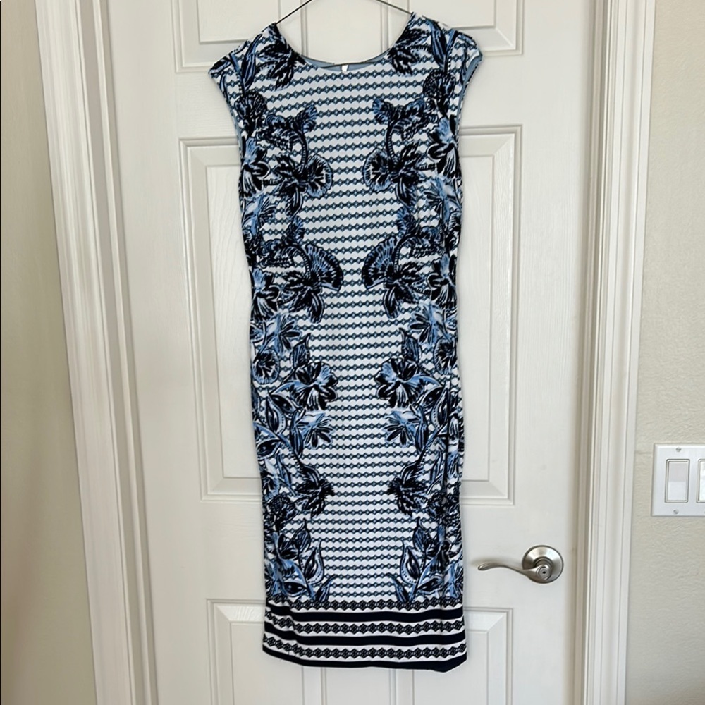Vince Camuto Blue and Black Midi Dress Sz 2